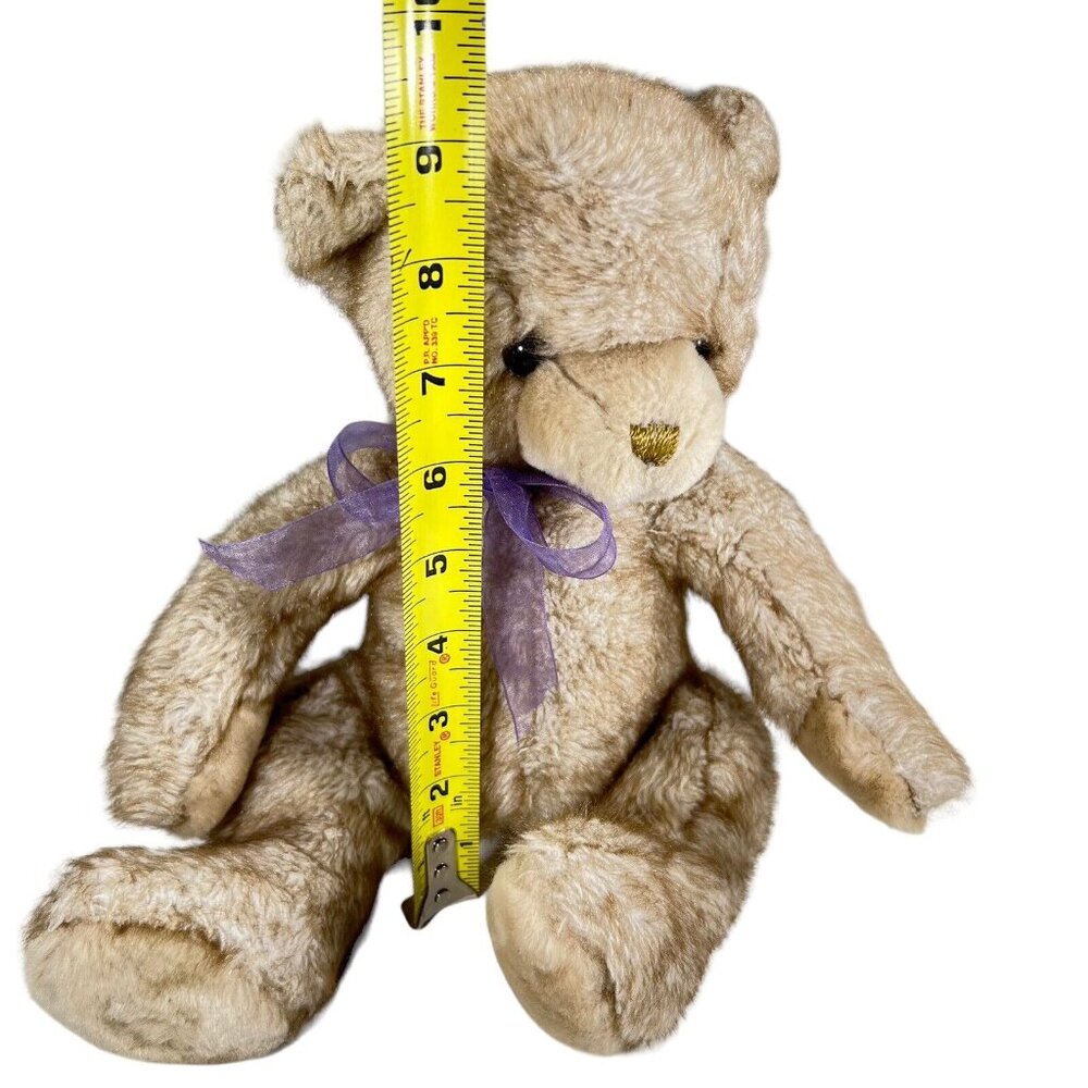 Vtg Commonwealth 2001 Plush Teddy Bear Stuffed Animal Beige Tan Purple Bow - Picture 12 of 12
